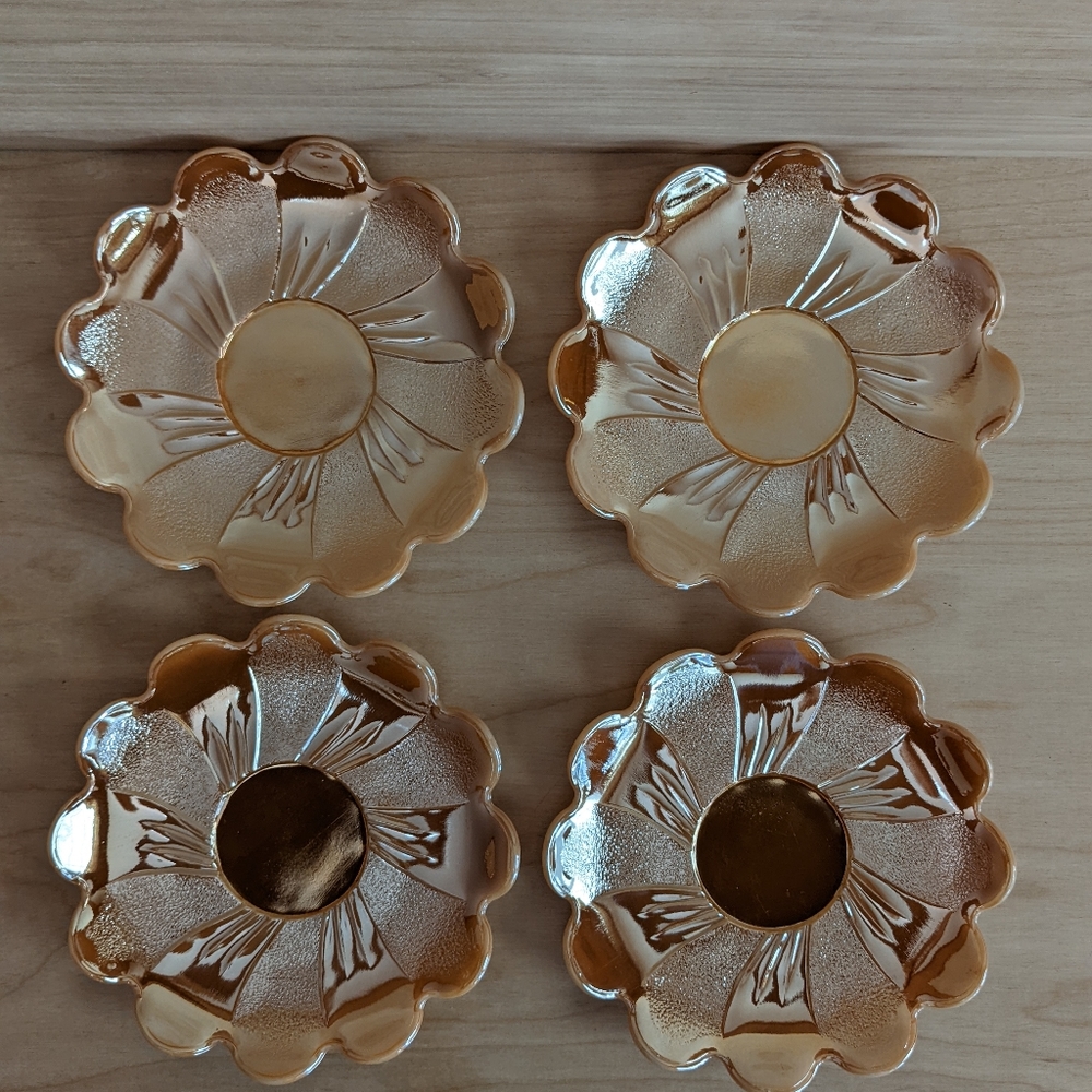 4 Anchor Hocking Fire King Peach Lustre Milk Glass Lotus Blossom Party Plates